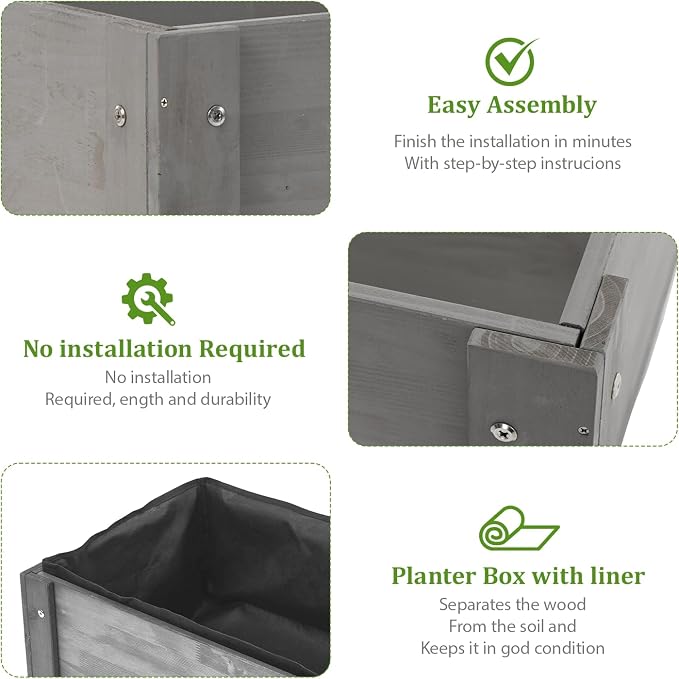 Raised Garden Bed with Legs, 31x16x30 in Planter Boxes Outdoor, Elevated Wooden Planter Box Standing Growing Bed for Gardening, Backyard, Patio and Balcony (Grey, 31x16x30)