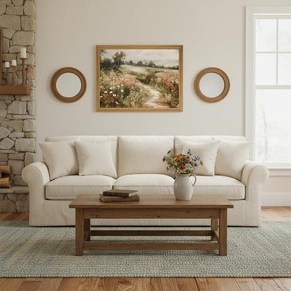 smvexyl Farmhouse Vintage Landscape Wall Art, Framed Canvas Print, Rustic Wildflower Meadow Country Path Painting for Living Room Bedroom Bathroom, 8x10 inch