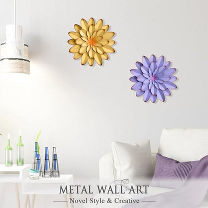 AHYS Metal Flowers Wall Decor Indoor Outdoor Metal Wall Art for Farmhouse Home Living Room Bedroom Bathroom Garden Decor – 12 Inch - Yellow