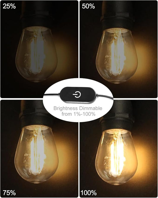 BRIMAX 24.6Ft USB Powered String Lights,10 LED Bulb Waterproof&Shatterproof | Outdoor Camping String Light Dimmable Brightness with Swith for Tents,Patio,Backyard and Holidays,2700K Warm White