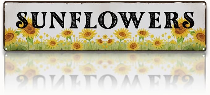 Garden Metal Tin Sign, Vintage Sunflower Decor, Rustic Farmhouse Floral Wall Art, for Gardens Yard Fence Door, Spring Summer Garden Decoration, 15.7 x 3.9 Inches