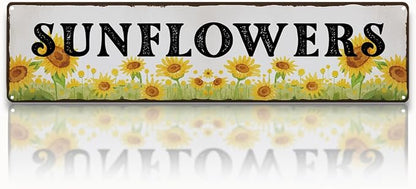 Garden Metal Tin Sign, Vintage Sunflower Decor, Rustic Farmhouse Floral Wall Art, for Gardens Yard Fence Door, Spring Summer Garden Decoration, 15.7 x 3.9 Inches