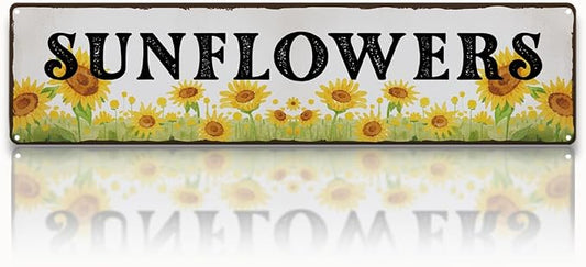 Garden Metal Tin Sign, Vintage Sunflower Decor, Rustic Farmhouse Floral Wall Art, for Gardens Yard Fence Door, Spring Summer Garden Decoration, 15.7 x 3.9 Inches