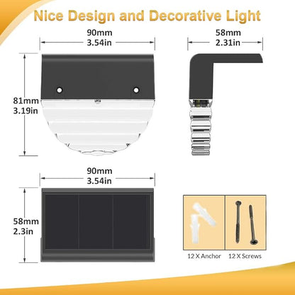 Melunar Solar Deck Lights, 6 Pack Waterproof LED Solar Step Light Outdoor, Fence Lights Solar Powered for Outside, Garden, Patio, Stairs,Yard,10 Lumens, Warm White/Color Changing Lighting
