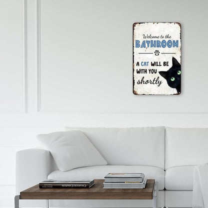 mmiishe Metal Signs Black Cat Lover Gifts for Women Men Funny Cat Bathroom Decor Vintage Metal Wall Decor for Restroom Toilet Powder Room Wall Art Plaques 8x12 Inches Bathroom Accessories