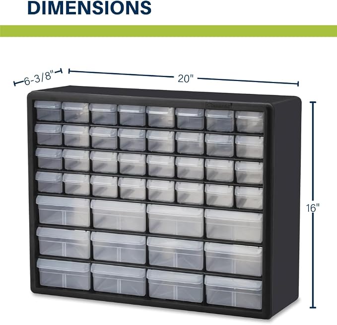Akro-Mils 44-Drawer Plastic Drawer Storage Cabinet for Garage Organization, Bead Organizer, Building Bricks Storage, Teacher Toolbox, Makeup Organizer, 20-Inch W x 6-Inch D x 16-Inch H, 10144 Yellow