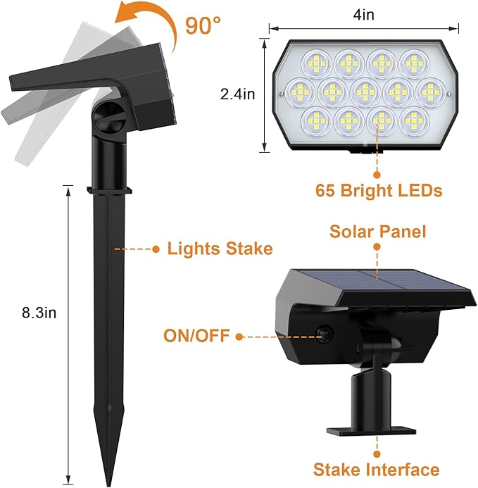 WELALO Solar Spot Lights Outdoor, [6 Pack/65 LED/3 Modes] Solar Landscape Spotlights, Solar Powered Christmas Halloween Lights, IP68 Waterproof Wall Lights for Walkway Yard Garden Driveway(Cool White)