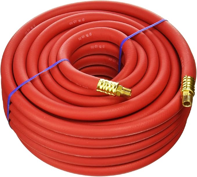 MILTON Strength Air Hose Reel w/Auto- Retractable Steel Dual Arm, 3/8" MNPT x 50 ft. Hybrid Rubber Hose & 1635 50 Foot EPDM 3/8" ID Rubber Air Hose