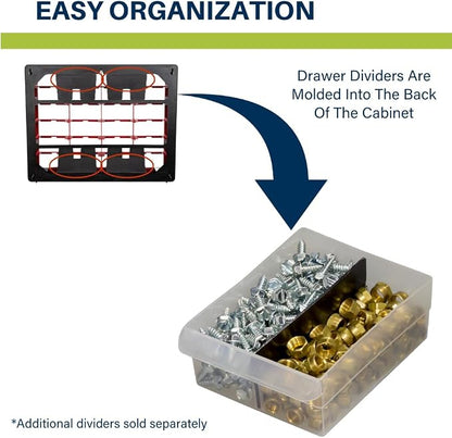 Akro-Mils 24-Drawer Plastic Storage Cabinet | 20" W x 6" D x 16" H | Black | Model 10124 | Garage Organization