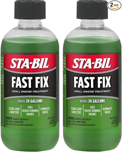 STA-BIL Fast Fix - Small Engine Treatment, Cleans Carburetors and Injectors, Fixes Rough Running Engines, Eliminates Water, Treats Up to 20 Gallons (22304), Green, 8oz (Pack of 2)