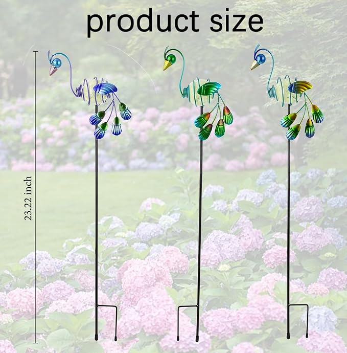 Decorative Garden Stakes, 3 Pack Glow in Dark Metal Garden Stakes | Luminous Peacock Yard Art Decor Waterproof Lawn Ornament Gifts for Mom, Women