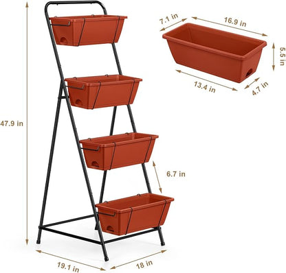 4 Tier Vertical Raised Garden Bed Planters for Outdoor Plants Herb Garden Planter with Drainage Holes Standing Garden Planters for Herbs Flowers Vegetables Plants (Brick Red)