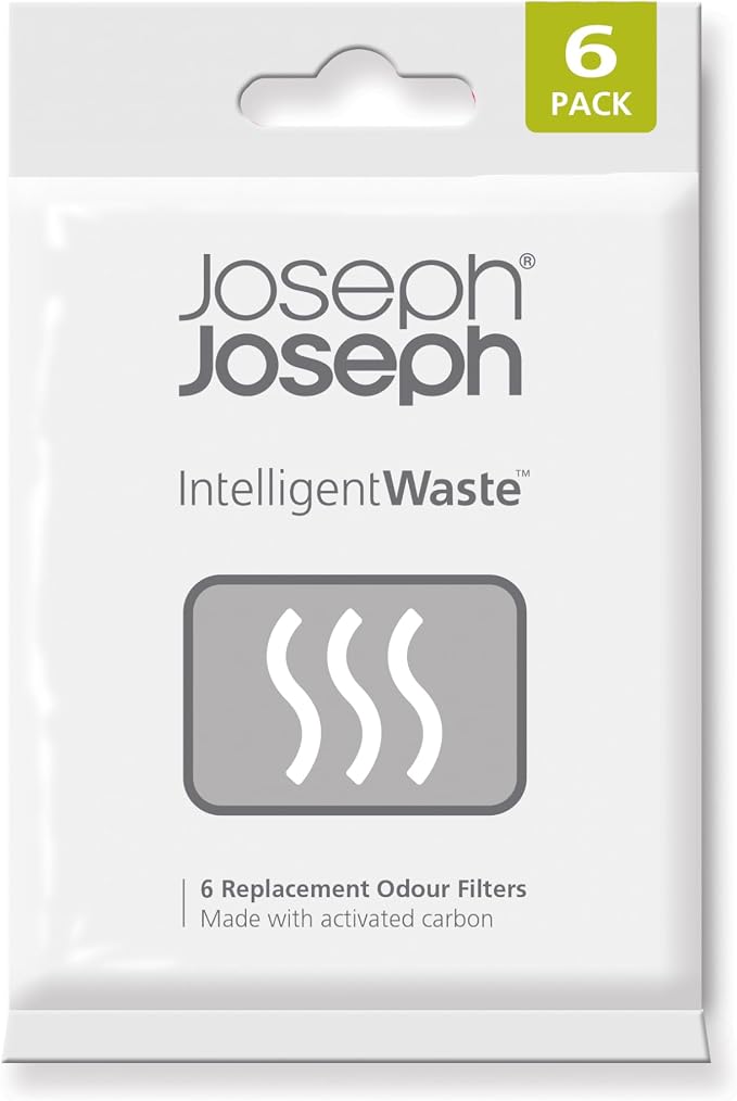 Joseph Joseph Trash Can Odor Filters, Smell Absorbing Refills for Food Waste Caddy, Compost Bin, Activated Carbon Deodorizer - Pack of 6