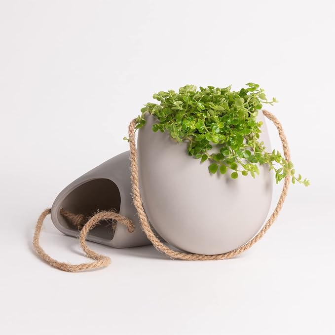 Kazai. Wall Planters -Ellie- | Hanging Ceramic Plant Pots 2 Pieces | Wall Decoration for Indoors, Balcony and Garden | Light Gray (Matte)