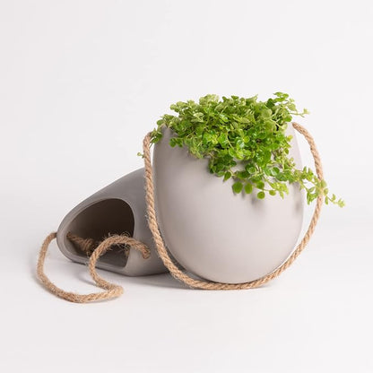 Kazai. Wall Planters -Ellie- | Hanging Ceramic Plant Pots 2 Pieces | Wall Decoration for Indoors, Balcony and Garden | Light Gray (Matte)