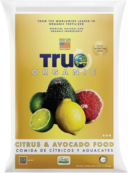 True Organic Citrus & Avocado Food – Organic Fertilizer for Lush Foliage and Abundant Fruit – 25lb Bag Covers 438 Sq. Ft.