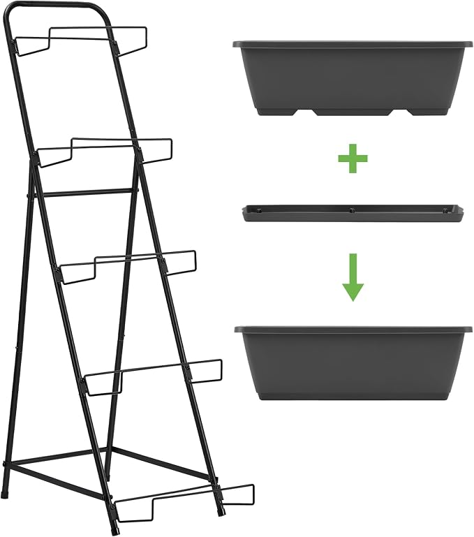 5 Tier Vertical Raised Garden Bed Planter Box, Vertical Raised Bed with Drainage Holes for Indoor Outdoor Herbs Flowers Vegetables Plants, Grey
