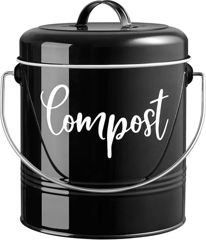 DAYYET Compost Bin Kitchen, 1.3 Gallon Farmhouse Kitchen Compost Bin Countertop, Indoor Countertop Compost Bucket with Lid and Charcoal Filters, Black