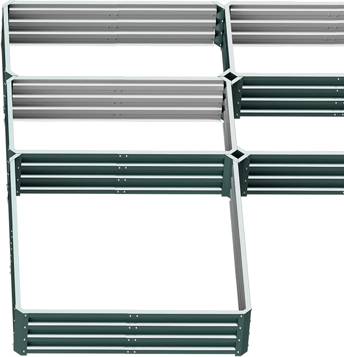 Outsunny 8 x 8ft DIY Raised Garden Bed, Large Galvanized Steel Planter Box with 5 Compartments, for Outdoor Plants, Vegetables, Flowers, Herbs, Easy Assembly, Green
