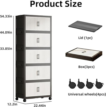 4 Tier Foldable Storage Cabinet with Wheels and Magnetic Doors, Premium PP Material Large Storage Organizer, Space-Saving Utility Storage for Home, Apartments, Dorm, Office, Rv