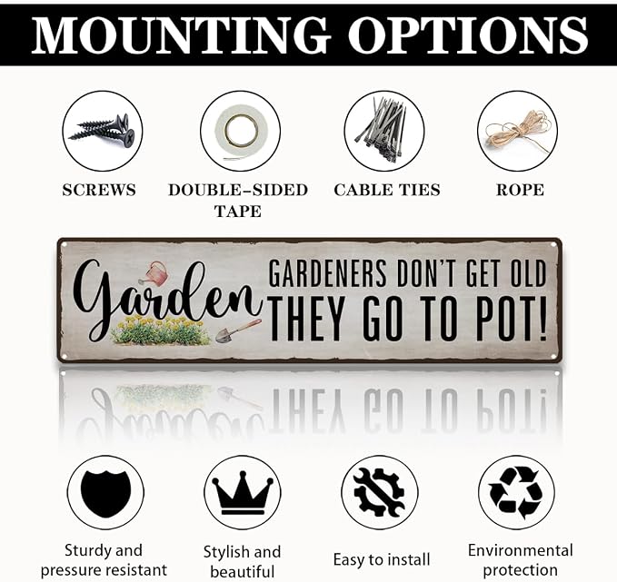 Funny Garden Metal Tin Sign, Gardeners Don't Get Old Tin Sign, Vintage Farmhouse Outdoor Wall Decor, for Porch Patio Fence, Gift for Garden lover, 15.7 x 3.9 Inches