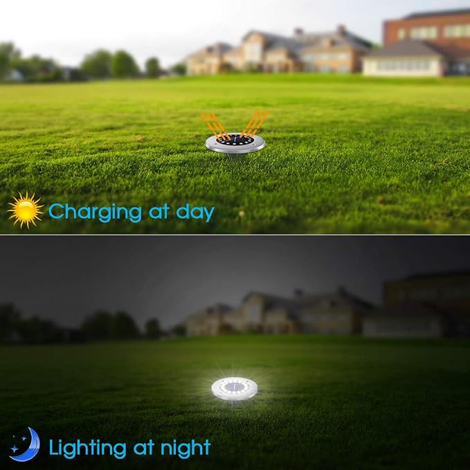 NFESOLAR Solar Ground Lights Outdoor with 16 LEDs Higher Brightness | IP65 Waterproof, Stainless Steel Shell, Auto ON/OFF, Wire-Free for Yard Garden Pathway - White 8 Pack