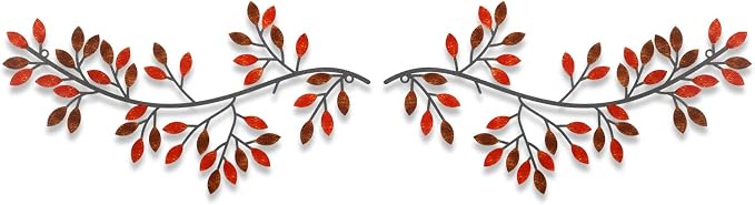 Hotop 2 Pieces Metal Tree Leaf Wall Decor Vine Olive Branch Leaf Wall Art Wrought Iron Scroll Sculptures Above the Bed, Living Room, Outdoor Decoration(Classic Style,Rusty Color)