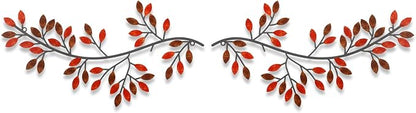 Hotop 2 Pieces Metal Tree Leaf Wall Decor Vine Olive Branch Leaf Wall Art Wrought Iron Scroll Sculptures Above the Bed, Living Room, Outdoor Decoration(Classic Style,Rusty Color)