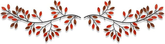 Hotop 2 Pieces Metal Tree Leaf Wall Decor Vine Olive Branch Leaf Wall Art Wrought Iron Scroll Sculptures Above the Bed, Living Room, Outdoor Decoration(Classic Style,Rusty Color)