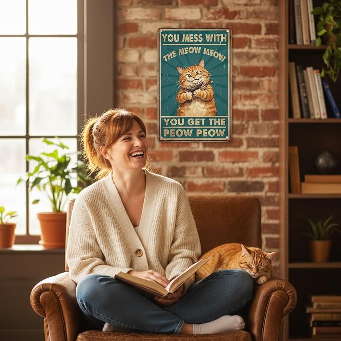 Funny Cat Sign Vintage Cat Wall Art Cat Metal Tin Signs Cat Decor Gifts For Cat Lovers Cat Posters You Mess With The Meow Meow You Get The Peow Peow Sign 8x 12 Inch