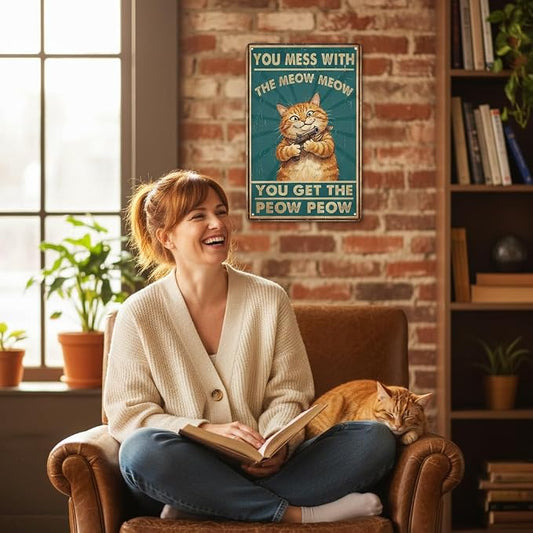 Funny Cat Sign Vintage Cat Wall Art Cat Metal Tin Signs Cat Decor Gifts For Cat Lovers Cat Posters You Mess With The Meow Meow You Get The Peow Peow Sign 8x 12 Inch