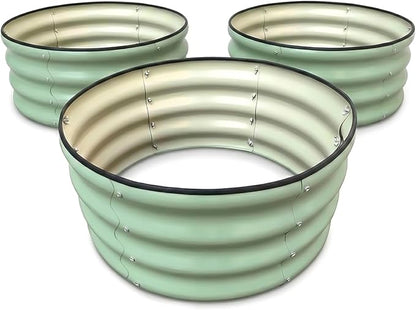 Raised Garden Bed, Metal Planter Box, Oval Shape, Outdoor Planting Flower Herb Vegetable Box (3 PCS of 2x2x1 ft, Green Round)