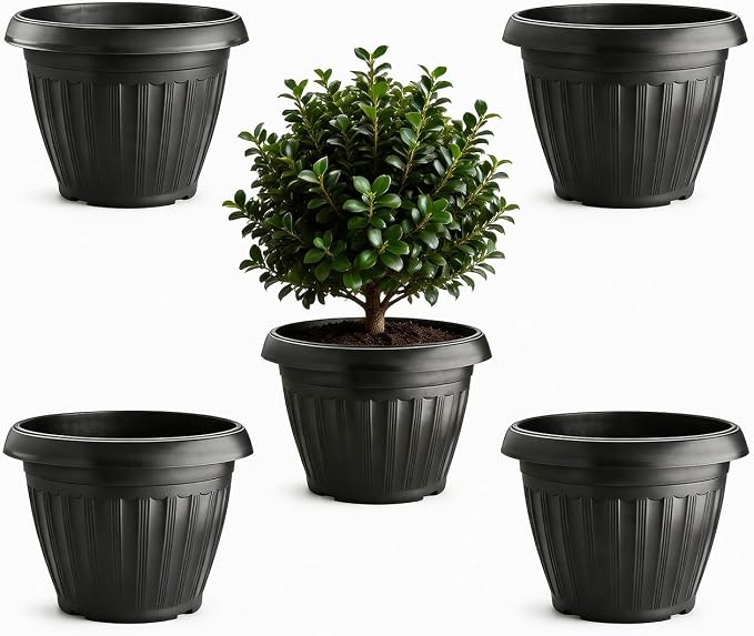 RooTrimmer 18 Inch Black Plant Pots,5 Pack Outdoor Flower Pots with Drainage Holes,Heavy Duty Large Planters for Garden,Patio,Porch