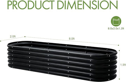 DDK Galvanized Raised Garden Bed, Outdoor Planter Bed, 8x2x1.5ft Metal Planter Box for Gardening and Planting,BK