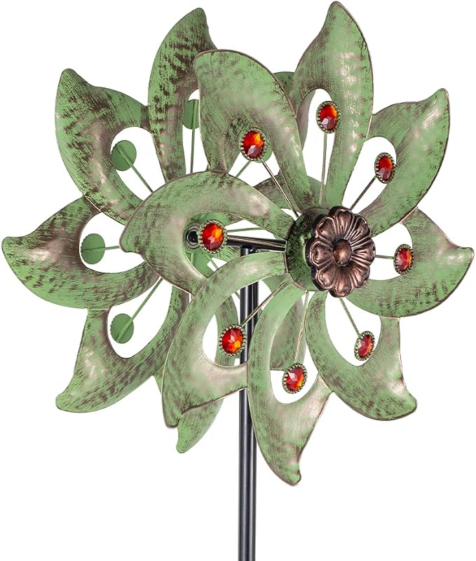 Stargarden Outdoor Wind Spinner-Double Wind Sculpture | 63*13"Metal Windmill for Garden Patio Yard Decor -Green