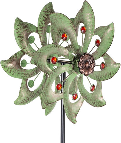 Stargarden Outdoor Wind Spinner-Double Wind Sculpture | 63*13"Metal Windmill for Garden Patio Yard Decor -Green