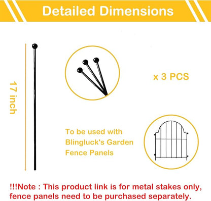 Blingluck Decorative Garden Fence Stakes 3 Pack Without Fence Panels, Total 17in(H) No Dig Animal Barrier, Garden Border Edging Flower Outdoor Fences for Landscape Specialized Accessories