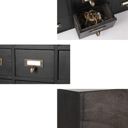 Apothecary Drawers Apothecary Cabinet with Drawers, Black | 16 Drawer Library Card Catalog, Wooden Storage Box, Wooden Desktop Organizer with Metal Handles-Fulled Assembled