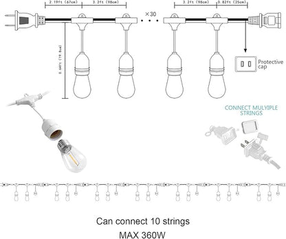 Banord Outdoor String Lights, 105FT Waterproof Patio Lights with 1W Dimmable LED Bulbs, Hanging String Lights for Outdoor Backyard, Garden, Deck, Porch, Gazebo, Balcony, Camping, Party(White)
