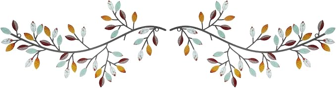 Hotop 2 Pieces Metal Tree Leaf Wall Decor Vine Olive Branch Leaf Wall Art Wrought Iron Scroll Sculptures Above the Bed, Living Room, Outdoor Decoration(Classic Style,Elegant Color)