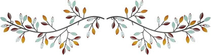 Hotop 2 Pieces Metal Tree Leaf Wall Decor Vine Olive Branch Leaf Wall Art Wrought Iron Scroll Sculptures Above the Bed, Living Room, Outdoor Decoration(Classic Style,Elegant Color)