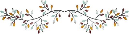 Hotop 2 Pieces Metal Tree Leaf Wall Decor Vine Olive Branch Leaf Wall Art Wrought Iron Scroll Sculptures Above the Bed, Living Room, Outdoor Decoration(Classic Style,Elegant Color)