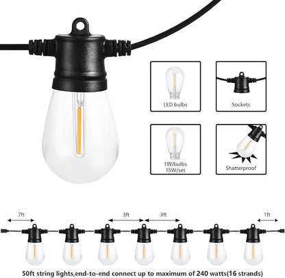 SUNTHIN Outdoor String Lights, 3 * 50FT(150FT Total) Patio Lights with 3 * 15 LED Shatterproof Bulbs for Outside, Backyard, Deck, Porch, Garden, Bistro, Cafe, Party