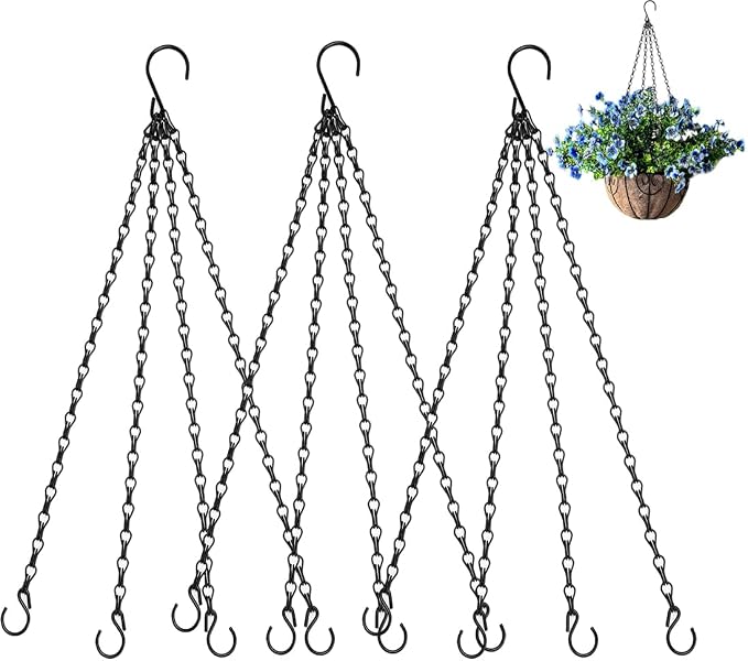 Heybe Hanging Baskets Chains 16 Inches 4 Leads Hanging Chains with S Hooks, Flower Pot Hanger Replacement Plant Hangers for Planters and Lanterns, Pack of 3