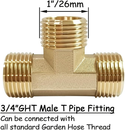 Uenede 2PCS Brass 3/4 Inch GHT Tee Pipe Fitting 3/4" GHT Male x 3/4" GHT Male x 3/4" GHT Male for Garden Hose Threaded Tube Pipe Fittings