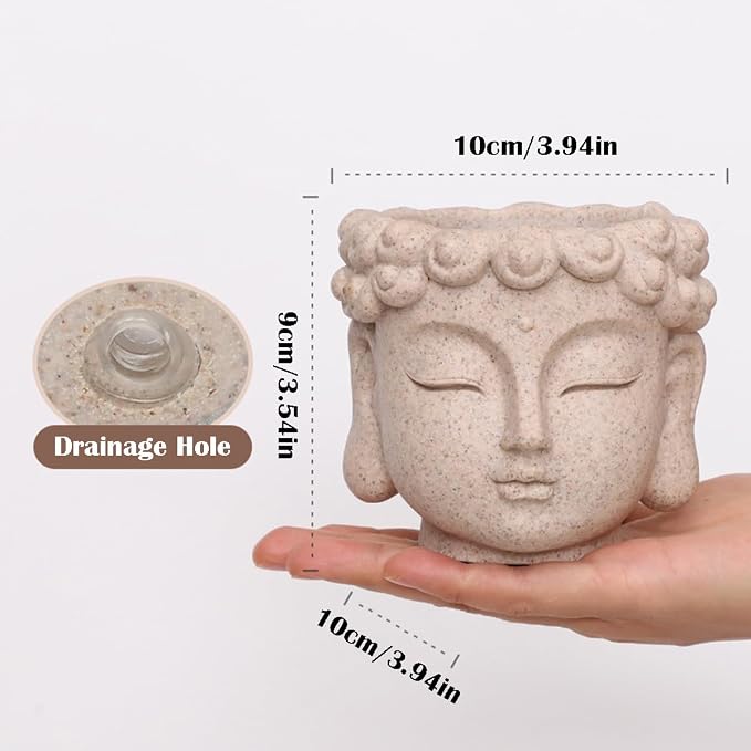Buddha Head Planter, Unique Face Plant Pot with Drainage Hole, Small Resin Flower Succulents Pot for Indoor Outdoor Plants, Home Garden Decor (01#)