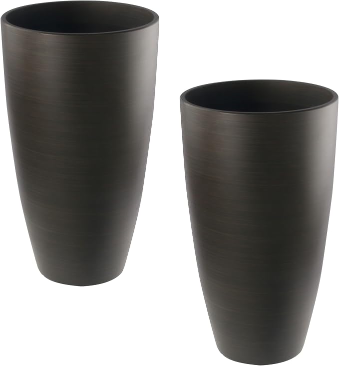 2 Packs 21 inch Tall Planter, Indoor Outdoor Round Planter for Porch, Large Plant Pot with Drainage Hole for Home Garden Front Door, Modern Decorative Pots for Plants (Dark Brown)