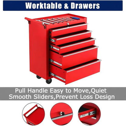Rolling Tool Chest, 5 Drawers Tool Storage Cabinet with Wheels, Portable Tool Cabinet Organizer with Locking System & Drawer Liners,Universal Lockable Wheels, Tool Storage Cart for Garage, Workshop