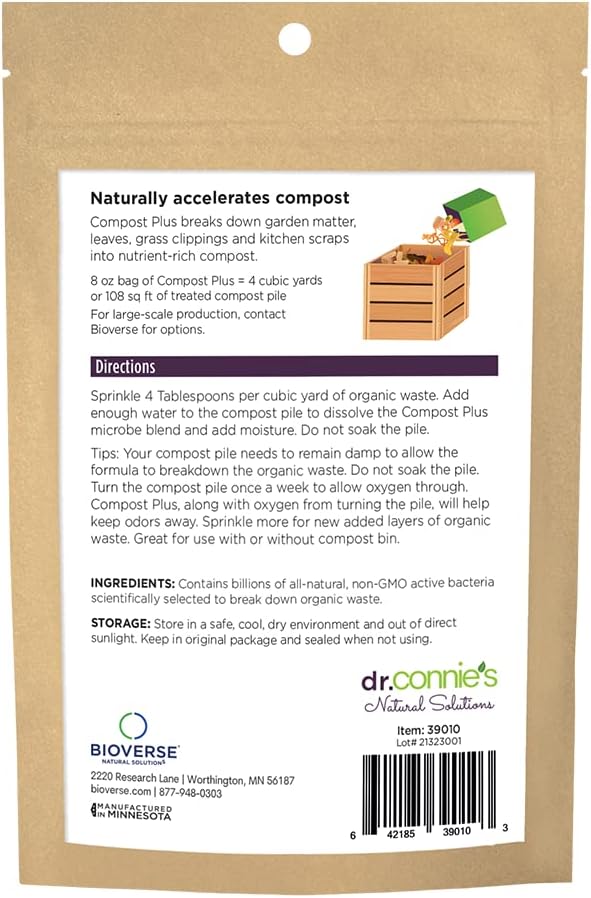 Dr. Connie’s Compost Plus – 100X Concentrated Starter & Accelerator | Natural Microbe Activator for Bins, Tumblers & Piles | Odor Control Garden Waste Additive (Indoor & Outdoor)