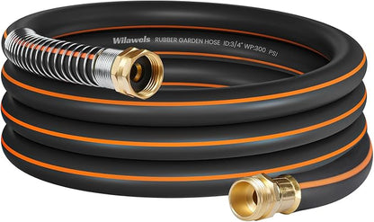 Heavy Duty Rubber Garden Hose 15FT x 3/4", Flexible Water Hose with 360° Swivel Brass Fittings, 300 PSI Working, 1000 PSI Burst, 5-Layer Reinforce, All Weather Outdoor Hose, BG15GH406